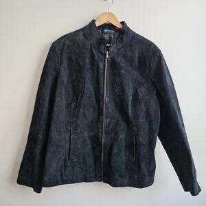 Relativity Womens Black Leather Suede Jacket Size 1XL Structured Gorpcore Goth